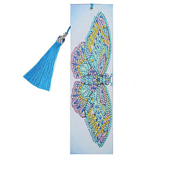 Butterfly DIY Diamond Painting Kits For Bookmark Making, including Tassel, Resin Rhinestones, Diamond Sticky Pen, Tray Plate and Glue Clay, Rectangle, Butterfly Pattern, 210x60mm