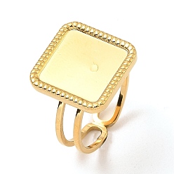 Chapado en Oro Real 18K 304 fornituras de anillo de puño abierto de acero inoxidable, configuración del anillo de la copa del bisel, plaza, real 18 k chapado en oro, tamaño de EE. UU. 6 1/2 (16.9 mm), Bandeja: 15x15 mm