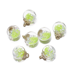 Jaune Vert Lueur lumineuse dans le pendentif boule de verre sombre, charmes de bouteille de souhaits, jaune vert, 21.5x16mm, 5 pcs /sachet 