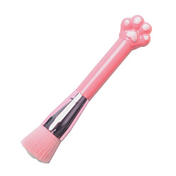 Pink Нейлоновая маска для макияжа в форме кошачьей лапы, косметические кисти для лица, пластиковая ручка, розовые, 16.5x4.1 см