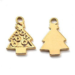 Golden Ion Plating(IP) 304 Stainless Steel Charms, Manual Polishing, Christmas Tree, Golden, 15x11x1.5mm, Hole: 1.6x1.9mm