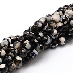 Black Faceted Natural Agate Round Beads Strands, Dyed, Black, 6mm, Hole: 1mm, about 64pcs/strand, 14.7 inch
