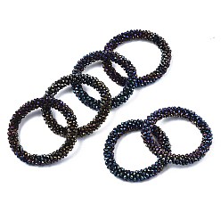 Negro Pulseras elásticas de cuentas de vidrio opaco facetado chapado en color ab, joyería hecha a mano de moda para mujer, negro, diámetro interior: 1-3/4 pulgada (4.5 cm)