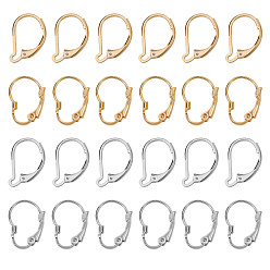 Golden & Silver 24Pcs 4 Styles Brass Leverback Earring Findings, Real 24K Gold Plated & 925 Sterling Silver Plated, Golden & Silver, 6pcs/style
