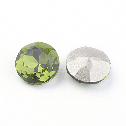 Olivine Pointed Back & Back Plated K9 Glass Rhinestone Cabochons, Grade A, Faceted, Flat Round