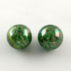 Green AB Color Transparent Crackle Round Acrylic Beads, Green, 20mm, Hole: 2.5mm, about 108pcs/500g