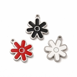 Mixed Color 304 Stainless Steel Charms, with Enamel, Flower, Mixed Color, 14x12x1mm, Hole: 1.2mm