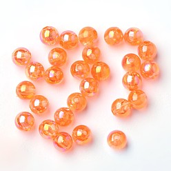 Dark Orange Eco-Friendly Transparent Acrylic Beads, Round, AB Color, Dark Orange, 6mm, Hole: 1.5mm, about 4000pcs/500g