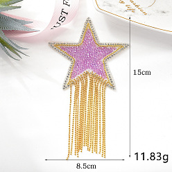 Violet Glitter Resin Hotfix Rhinestone, Iron on Patches, with Tassel, Dress Shoes Garment Decoration, Star, Violet, 150x85mm