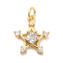 Real 18K Gold Plated Rack Plating Brass Cubic Zirconia Pendants, Star Charms, Long-Lasting Plated, with Jump Rings, Cadmium Free & Lead Free, Real 18K Gold Plated, 15x13x3.5mm, Hole: 3.5mm