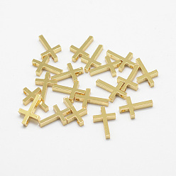 Real 18K Gold Plated Brass Tiny Cross Charms, Long-Lasting Plated, Real 18K Gold Plated, 13x8.5x2mm, Hole: 0.5mm