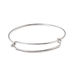 Stainless Steel Color 304 Stainless Steel Expandable Bangle for Girl Women, Adjustable Wire Blank Bangle, Stainless Steel Color, Inner Diameter: 2-1/2 inch(6.25cm)