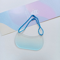 Bleu Ciel Clair Ébauches de porte-clés pendentif disque de bricolage acrylique progressif, avec des chaînes de billes, sac à main, lumière bleu ciel, 7x4 cm