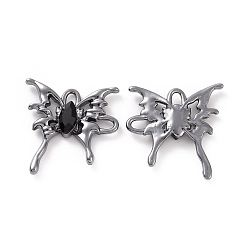 Black Rack Plating Alloy Connector Charms, Butterfly Links with Glass, Gunmetal, Cadmium Free & Lead Free & Nickle Free, Black, 29x28x4.5mm, Hole: 3.5x2.5mm