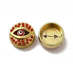 Oro Perlas de esmalte de la aleación, con turquesa sintética, plano y redondo con mal de ojo, dorado, 12x6 mm, agujero: 1.5 mm