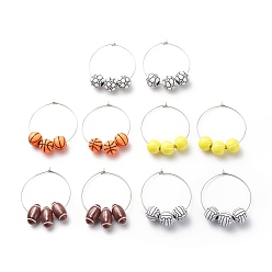 Mixed Color Sport Theme Acrylic Round Beaded Hoop Earrings, 316 Surgical Stainless Steel Jewelry for Women, Mixed Color, 40mm, Pin: 0.7mm