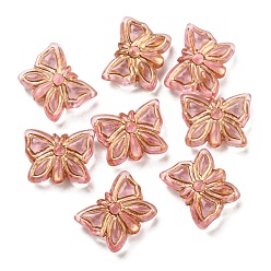 Pale Violet Red Plating Transparent Acrylic Beads, Golden Metal Enlaced, Butterfly, Pale Violet Red, 11x14.5x5mm, Hole: 1.8mm, 740pcs/500g