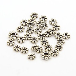 Antique Silver Tibetan Style Alloy Daisy Spacer Beads, Lead Free & Cadmium Free, Snowflake, Antique Silver, 4x1.5mm, Hole: 1mm, about 11410pcs/1000g