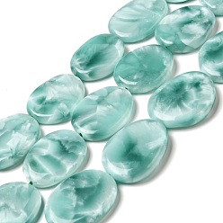 Natural Glass Natural Glass Beads Strands, Grade A, Oval, Aqua Blue, 34~41x26~32x6.5~9mm, Hole: 1.5mm, about 10~11pcs/strand, 15.5~15.7''(39.37~39.88cm)