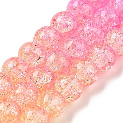 Hot Pink Spray Painted Crackle Glass Beads Strands, Gradient Color, Segmented Multi-color Beads, Round, Hot Pink, 6mm, Hole: 1mm, about 60pcs/strand, 14.96~15.04 inch(38~38.2cm)
