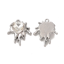 Clear Alloy Glass Pendants, Gunmetal, Heart Charms, Clear, 24.5x20.5x6mm, Hole: 1.6mm