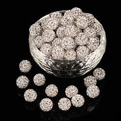 Cristal Perles de boule pave disco , Perles de strass d'argile polymère , Grade a, ronde, cristal, pp 14 (2~2.1 mm), 10 mm, Trou: 1.0~1.2mm