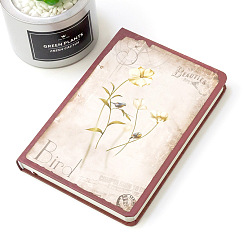 Floral White Retro Floral Rectangle Paper Notebook, with Paper Inside, for School Office Supplies, Floral White, 190x130mm