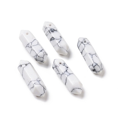 Howlite Synthetic Howlite Double Terminal Pointed Pendants, Faceted Bullet Charm, 30~35x8~9x8~9mm, Hole: 1.4mm