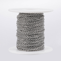Stainless Steel Color 304 Stainless Steel Cable Chains, Soldered, with Spool, Oval, Stainless Steel Color, 2.5x2x0.5mm, about 32.8 Feet(10m)/roll