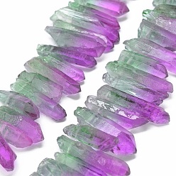 Dark Orchid Natural Dyed Quartz Pointed Beads Strands, Two Tone Color, Bullet, Top Drilled Beads, Dark Orchid, 19~35x5~11mm, Hole: 1mm, about 59~64pcs/strand, 13.7~14.1 inch(35~36cm)
