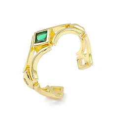 Лайм Открытое кольцо-манжета с кубическим цирконием и ромбами, золотые латунные украшения для женщин, желто-зеленые, внутренний диаметр: 18.4 мм