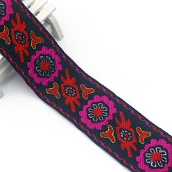 Deep Pink Flat Ethnic Style Embroidery Polyester Ribbons, Jacquard Ribbon, Garment Accessories, Deep Pink, 2 inch(50mm), about 7.66 Yards(7m)/pc