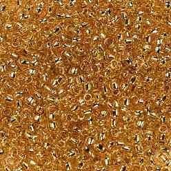 (753) 24K Gold Lined Rose Gold Cuentas de semillas redondas toho, granos de la semilla japonés, (753) 24 k oro rosa forrado en oro, 8/0, 3 mm, agujero: 1 mm, Sobre 1110 unidades / 50 g