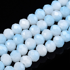 Bleu Ciel Clair Brins de perles de verre imitation jade bicolores, facette, rondelle, lumière bleu ciel, 6x5mm, Trou: 1.4mm, Environ 85~90 pcs/chapelet, 15.35 pouces ~ 16.34 pouces (39~41.5 cm)