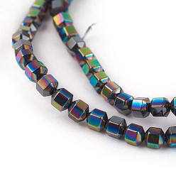 Plaqué Multicolore Galvaniques perles d'hématite synthétique non magnétique brins, demi-plaqué, prisme hexagonal, multi-couleur plaquée, 3.5x3.5x4mm, Trou: 0.5mm, Environ 107 pcs/chapelet, 16.14 pouce (41 cm)