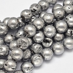 Plaqué Argent Rondes galvaniques Druzy naturelle perles de cristal géode de quartz brins, Plaqué Argent, 10mm, Trou: 1mm, Environ 15 pcs/chapelet, 5.5 pouce