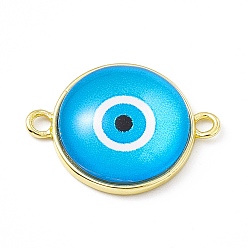 Sky Blue Evil Eye Resin Connector Charms, Flat Round Links, with Golden Tone Brass Findings, Sky Blue, 16.5x22x5mm, Hole: 1.8mm