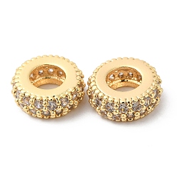 Plaqué 18K Or Véritable Micro cuivres ouvrent zircone cubique perles européennes, Perles avec un grand trou   , anneau, réel 18 k plaqué or, 10x3.5mm, Trou: 4.7mm