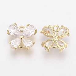 Real 18K Gold Plated Brass Cubic Zirconia Links, Nickel Free, Real 18K Gold Plated, Butterfly, 10x10.5x3mm, Hole: 1mm