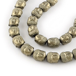 Light Gold Plated Electroplated Matte Non-magnetic Synthetic Hematite Beads Strands, Buddha Head, Light Gold Plated, 10x9x7mm, Hole: 1mm, about 40pcs/strand, 15.7 inch