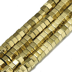 Настоящее золото 18K Гальванизировать немагнитных синтетический гематит бисер пряди, шестиугольник, реальный 18 k позолоченный, 4.5x4x2 мм, отверстие : 0.5 мм, около 375~380 шт / нитка, 15.75 дюйм (40 см)