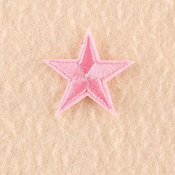 Pink Tela de bordado computarizada para planchar / coser parches, accesorios de vestuario, apliques, estrella, rosa, 3x3 cm