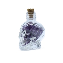 Amatista Decoraciones diaplay de amatista natural, botella de deseos con forma de calavera con chip de piedra de energía reiki, 35x44 mm