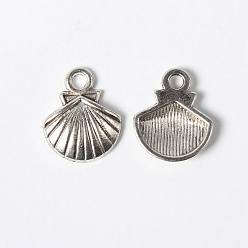 Antique Silver Tibetan Style Alloy Charms, Cadmium Free & Nickel Free & Lead Free, Shell, Antique Silver, 14x11.8x2.8mm, Hole: 2mm