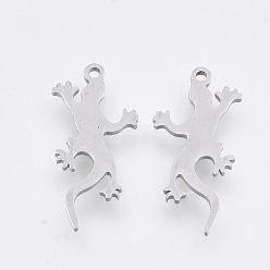 Stainless Steel Color 201 Stainless Steel Pendants, Laser Cut Pendants, Gecko, Stainless Steel Color, 20x10x1mm, Hole: 1mm
