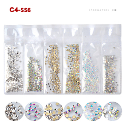 Mixed Color Glass Rhinestone Flat Back Cabochons, Nail Art Decoration Accessories, Faceted, Half Round, Mixed Color, 2mm, about 1440pcs/bag
