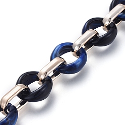Dark Blue Transparent Acrylic Handmade Cable Chain, Flat Oval, Dark Blue, 18.5x11.5x4.5mm, about 39.37 inch(1m)/strand