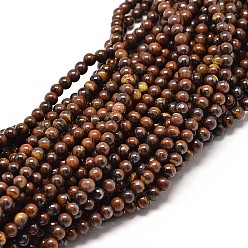 Tiger Eye Natural Red Tiger Eye Round Bead Strands, 6mm, Hole: 1mm, about 68pcs/strand, 16 inch
