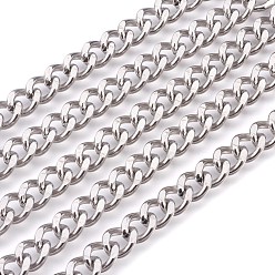 Stainless Steel Color 201 Stainless Steel Curb Chains, Unwelded, Faceted, Stainless Steel Color, 8mm
