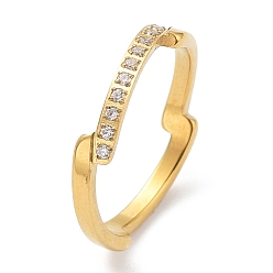 Oro Revestimiento iónico (ip) 304 anillo ondulado de acero inoxidable con circonita cúbica, dorado, tamaño de EE. UU. 7 (17.3 mm)
